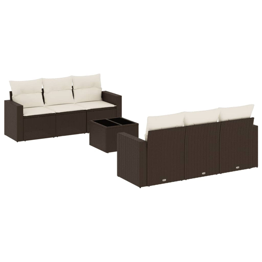 Set Canapele De Grădină Cu Perne, 7 Piese, Maro, Poliratan