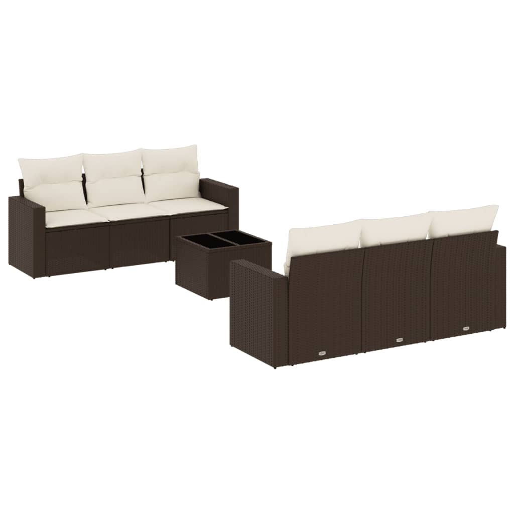 Set Canapele De Grădină Cu Perne, 7 Piese, Maro, Poliratan