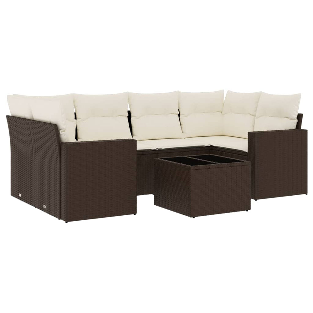 Set Canapele De Grădină Cu Perne, 7 Piese, Maro, Poliratan