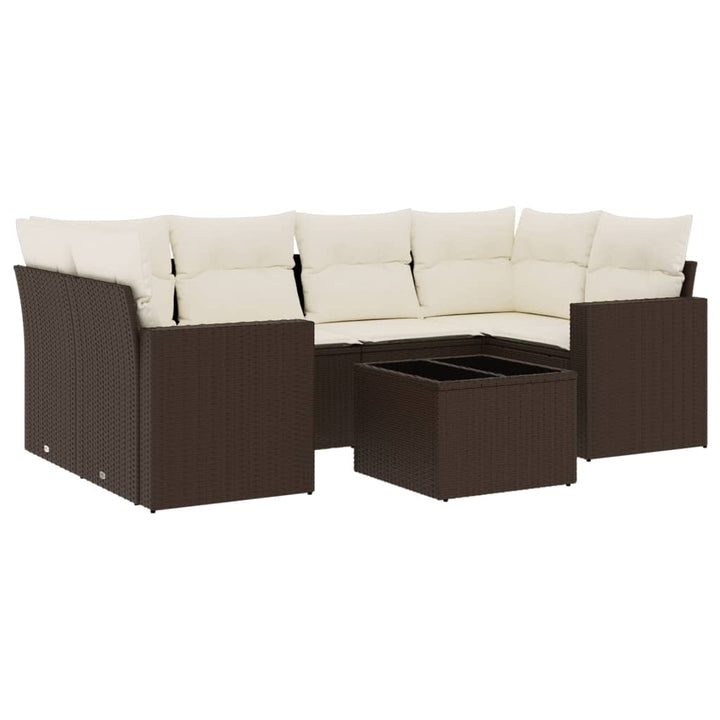 Set Canapele De Grădină Cu Perne, 7 Piese, Maro, Poliratan