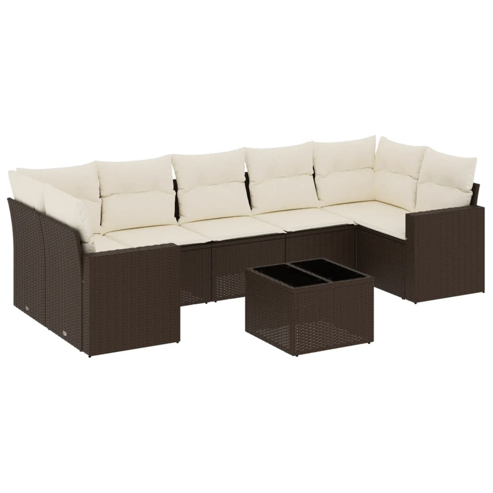 Set Canapele De Grădină Cu Perne, 8 Piese, Maro, Poliratan