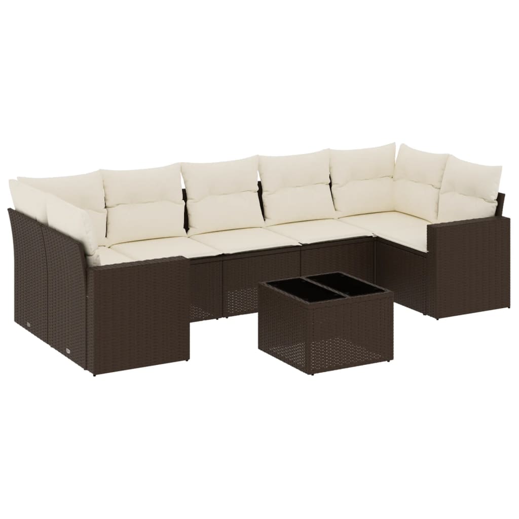 Set Canapele De Grădină Cu Perne, 8 Piese, Maro, Poliratan