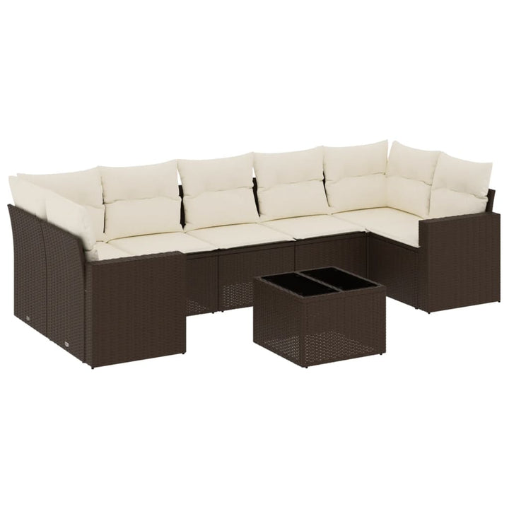 Set Canapele De Grădină Cu Perne, 8 Piese, Maro, Poliratan
