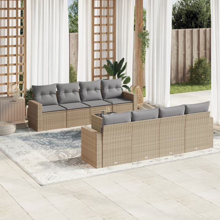 Set Canapele De Grădină Cu Perne, 9 Piese, Maro, Poliratan