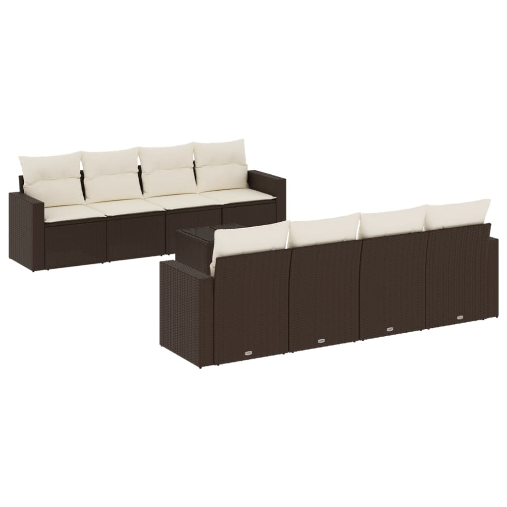 Set Canapele De Grădină Cu Perne, 9 Piese, Maro, Poliratan