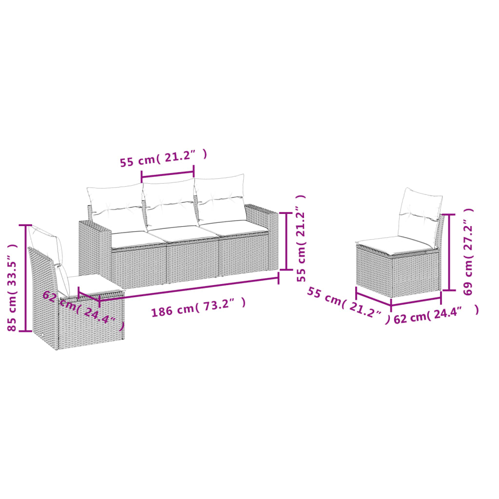 Set Mobilier De Grădină Cu Perne, 5 Piese, , Poliratan
