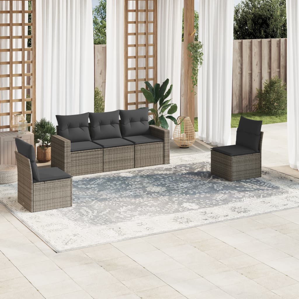 Set Mobilier De Grădină Cu Perne, 5 Piese, , Poliratan