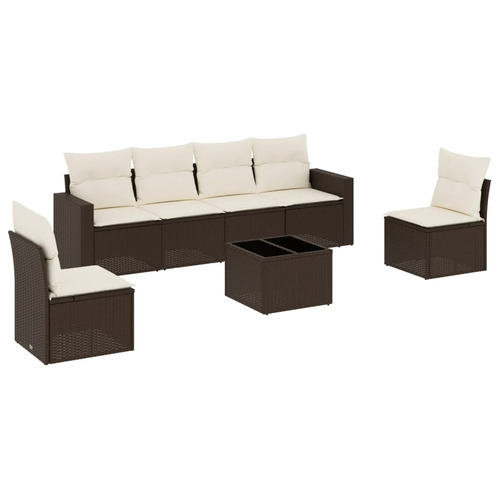 Set Canapele De Grădină Cu Perne, 7 Piese, Maro, Poliratan