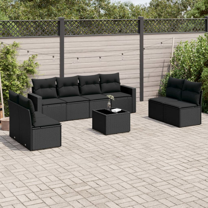 Set Canapele De Grădină Cu Perne, 9 Piese, Maro, Poliratan