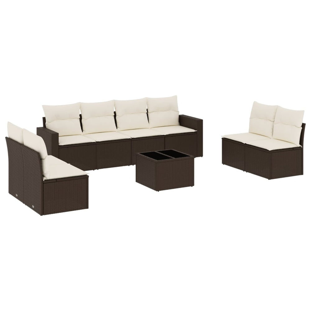 Set Canapele De Grădină Cu Perne, 9 Piese, Maro, Poliratan