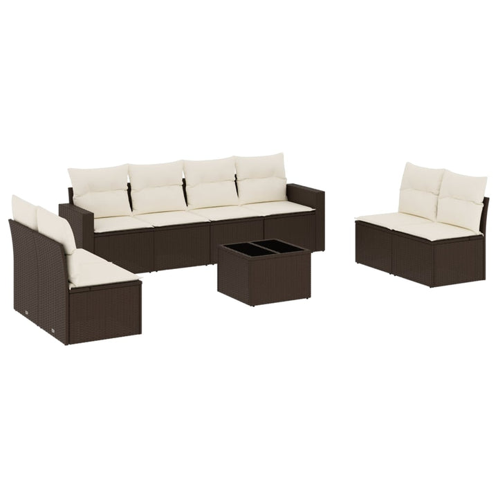 Set Canapele De Grădină Cu Perne, 9 Piese, Maro, Poliratan