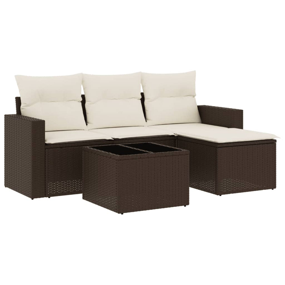 Set Canapele De Grădină Cu Perne, 5 Piese, Maro, Poliratan