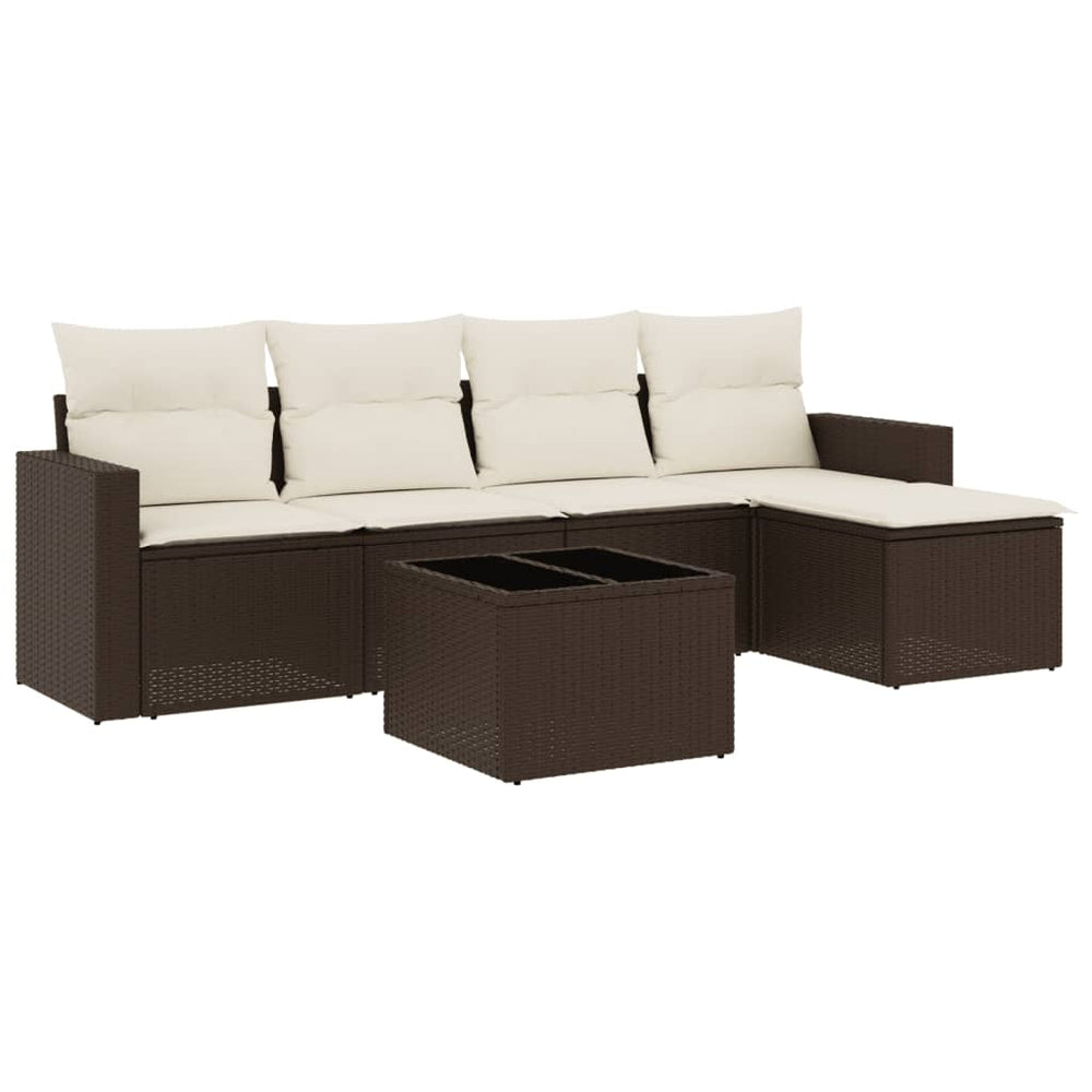 Set Canapele De Grădină Cu Perne, 6 Piese, Maro, Poliratan