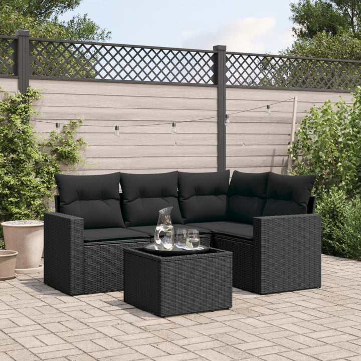 Set Canapele De Grădină Cu Perne, 5 Piese, Maro, Poliratan