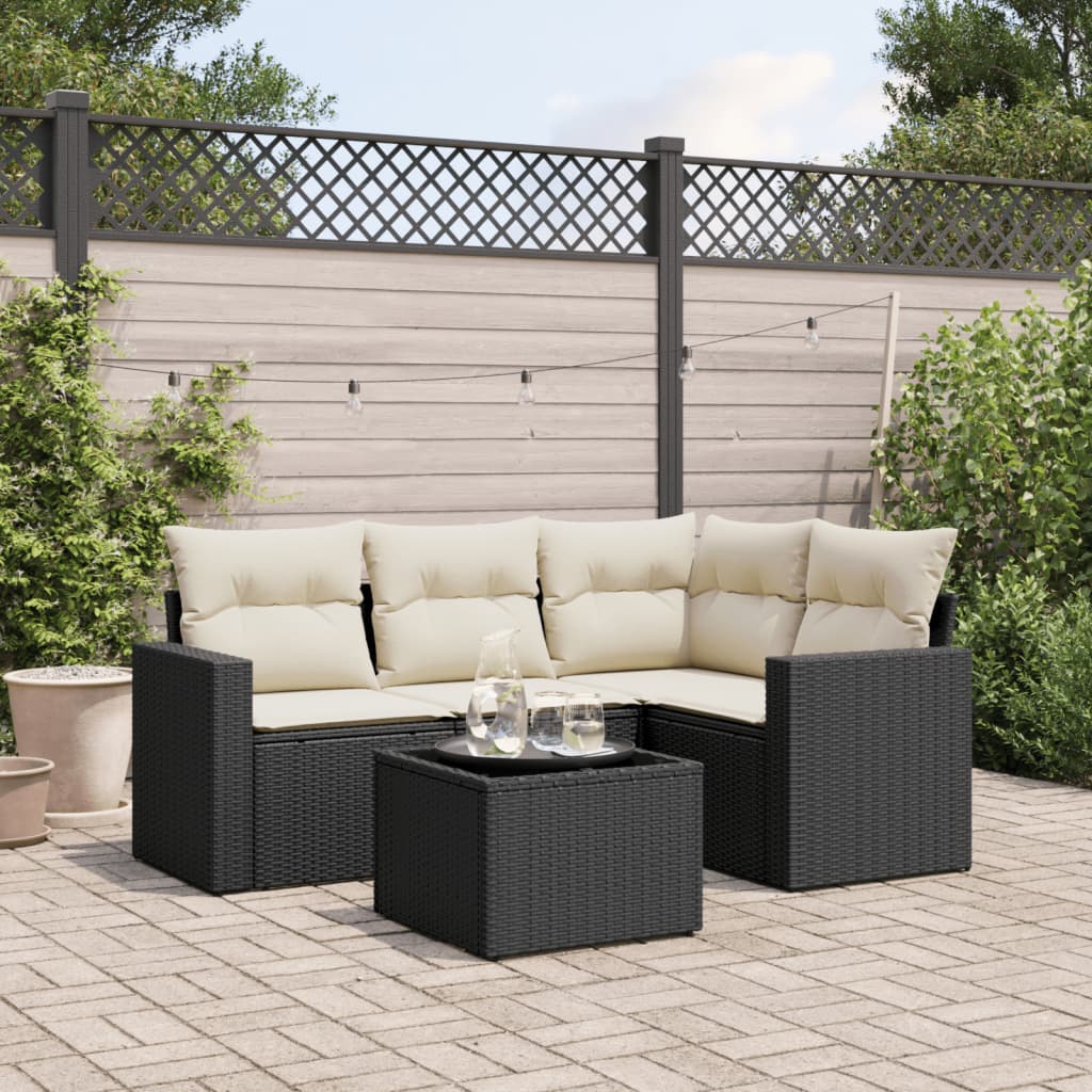 Set Canapele De Grădină Cu Perne, 5 Piese, Maro, Poliratan