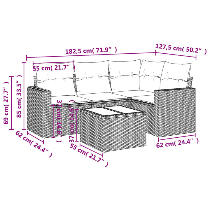 Set Canapele De Grădină Cu Perne, 5 Piese, Maro, Poliratan