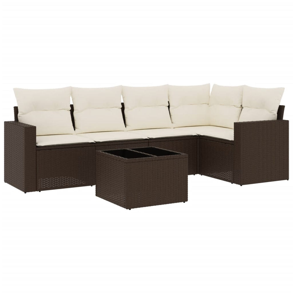 Set Canapele De Grădină Cu Perne, 6 Piese, Maro, Poliratan