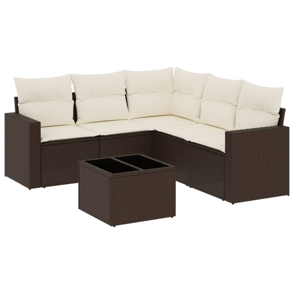 Set Canapele De Grădină Cu Perne, 6 Piese, Maro, Poliratan