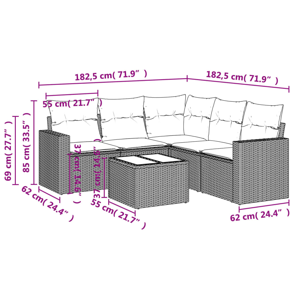 Set Canapele De Grădină Cu Perne, 6 Piese, Maro, Poliratan