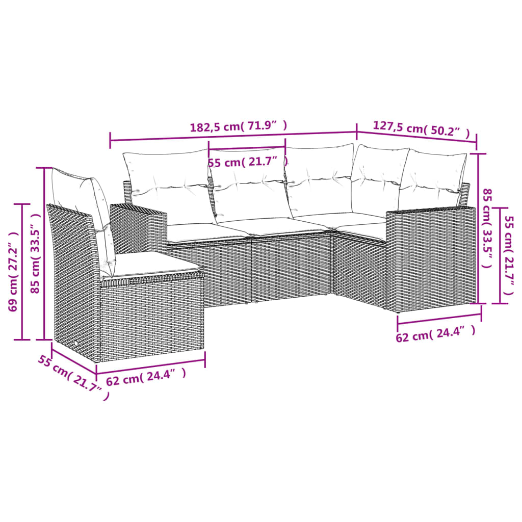 Set Mobilier De Grădină Cu Perne, 5 Piese, , Poliratan