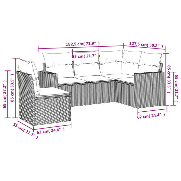 Set Mobilier De Grădină Cu Perne, 5 Piese, , Poliratan