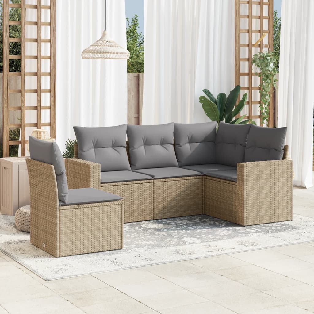 Set Mobilier De Grădină Cu Perne, 5 Piese, , Poliratan