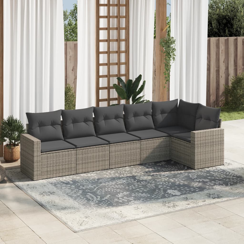 Set Canapele De Grădină Cu Perne, 7 Piese, Maro, Poliratan