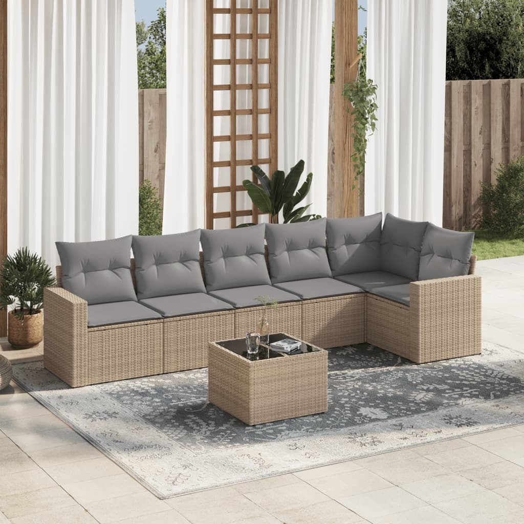 Set Canapele De Grădină Cu Perne, 7 Piese, Maro, Poliratan