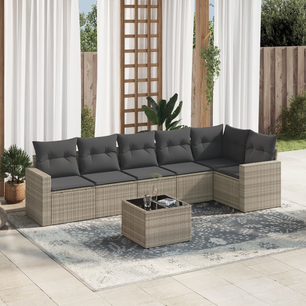 Set Canapele De Grădină Cu Perne, 7 Piese, Maro, Poliratan