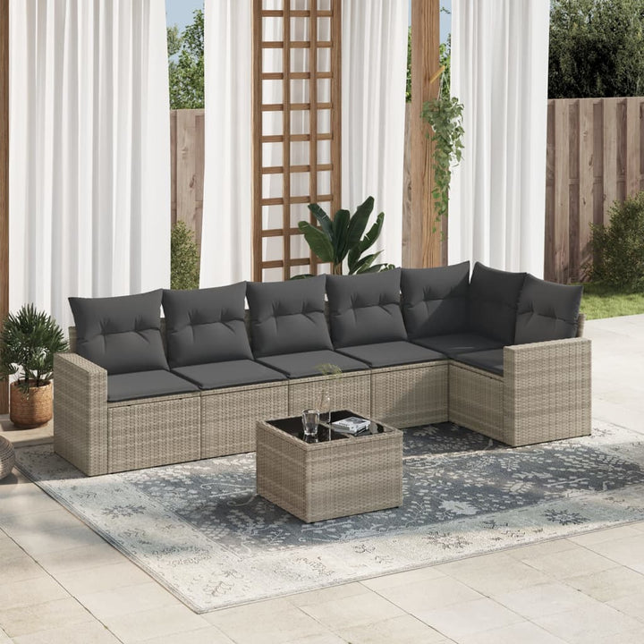 Set Canapele De Grădină Cu Perne, 7 Piese, Maro, Poliratan