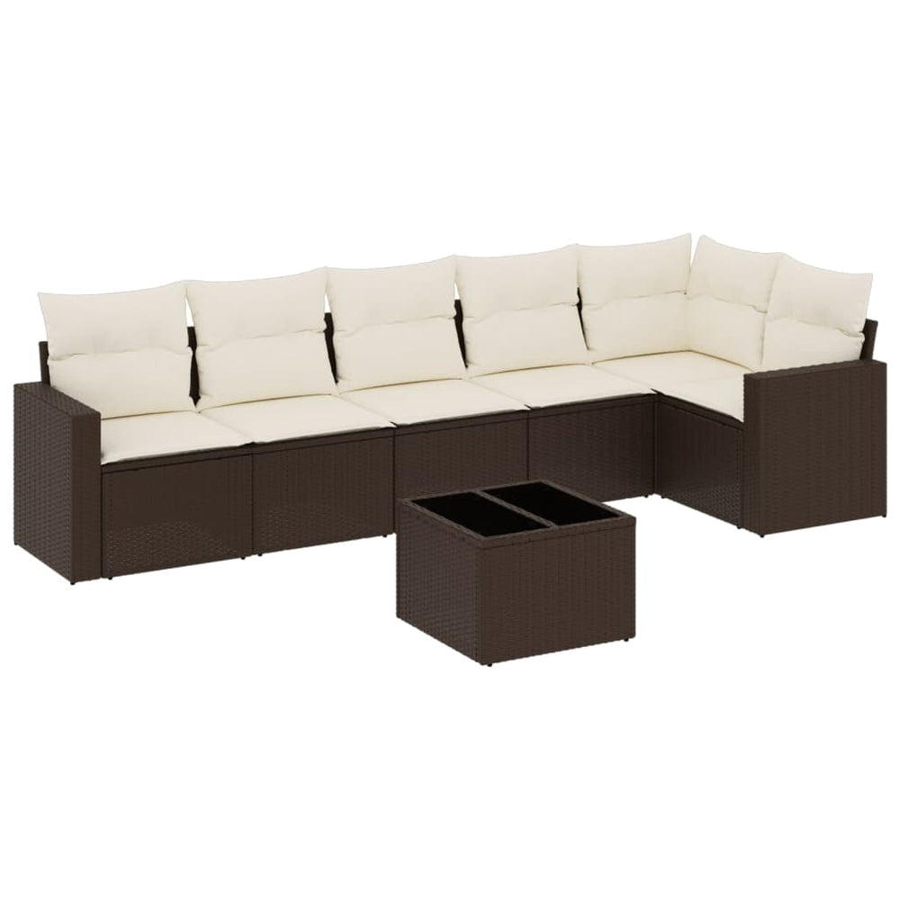 Set Canapele De Grădină Cu Perne, 7 Piese, Maro, Poliratan