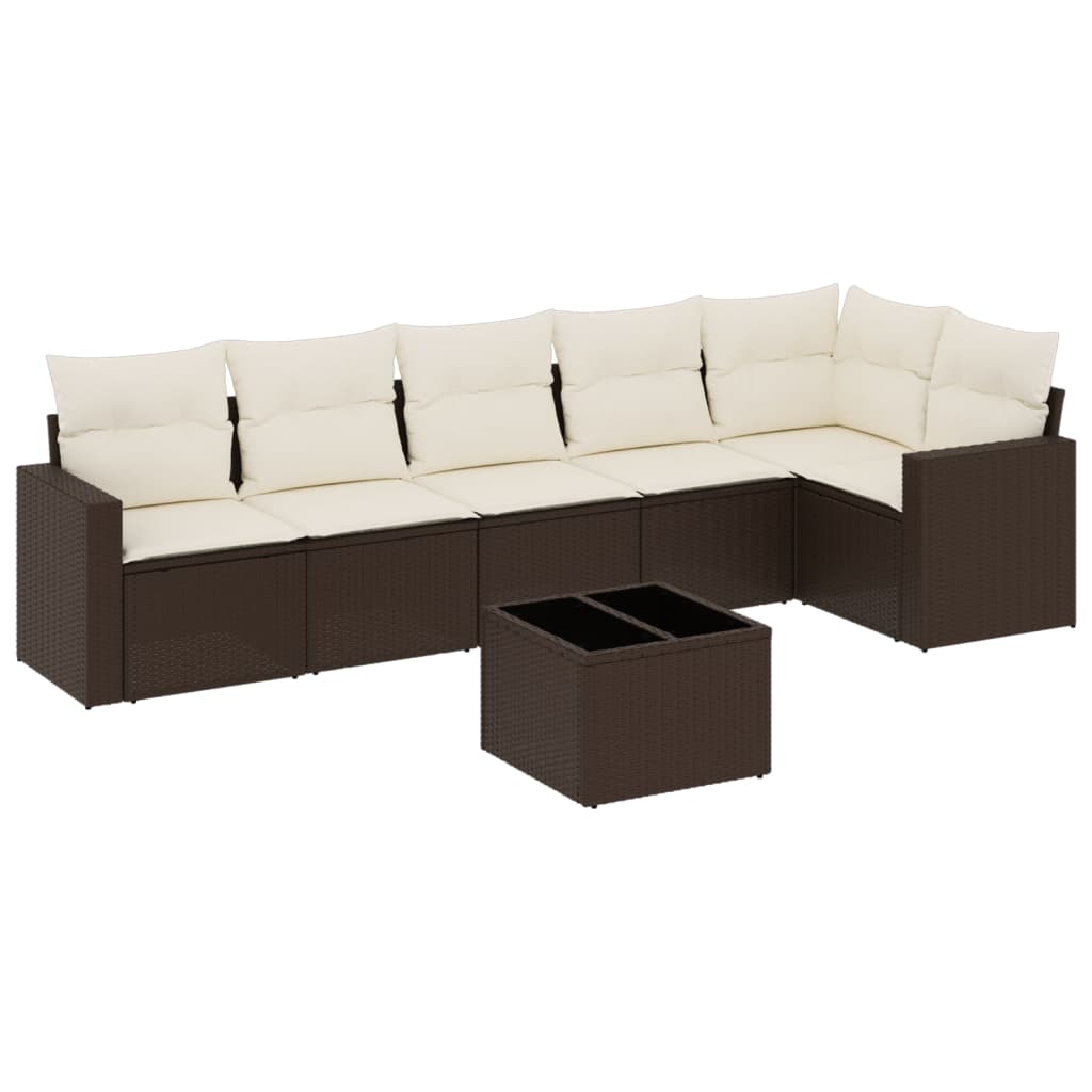 Set Canapele De Grădină Cu Perne, 7 Piese, Maro, Poliratan