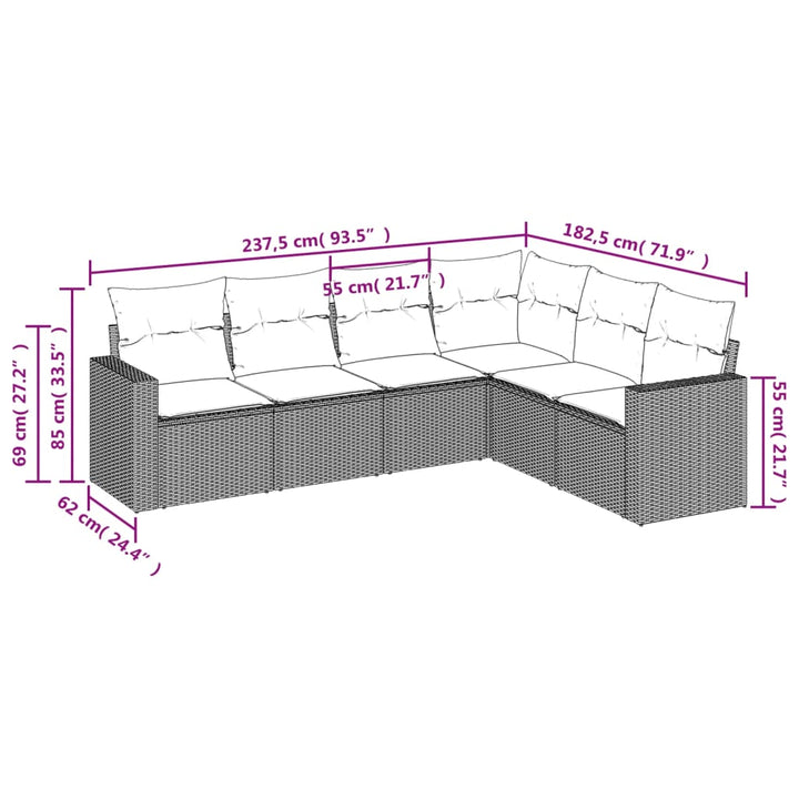 Set Mobilier De Grădină Cu Perne, 6 Piese, , Poliratan