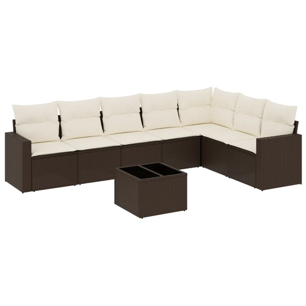 Set Canapele De Grădină Cu Perne, 8 Piese, Maro, Poliratan