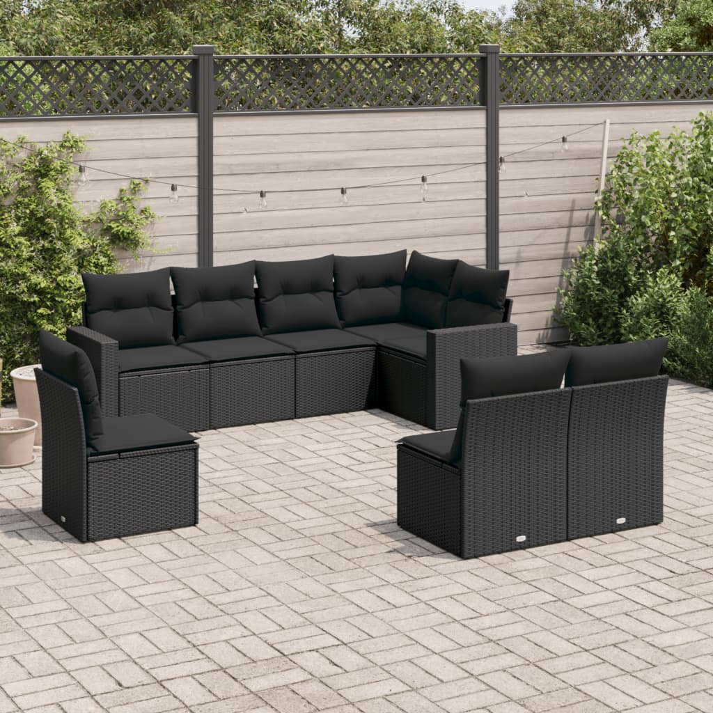 Set Canapele De Grădină Cu Perne, 9 Piese, Maro, Poliratan