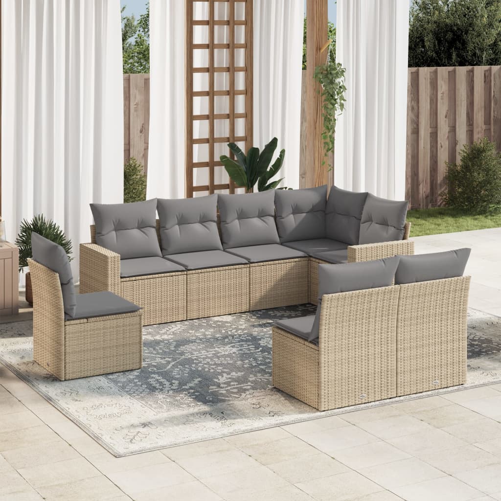 Set Canapele De Grădină Cu Perne, 9 Piese, Maro, Poliratan