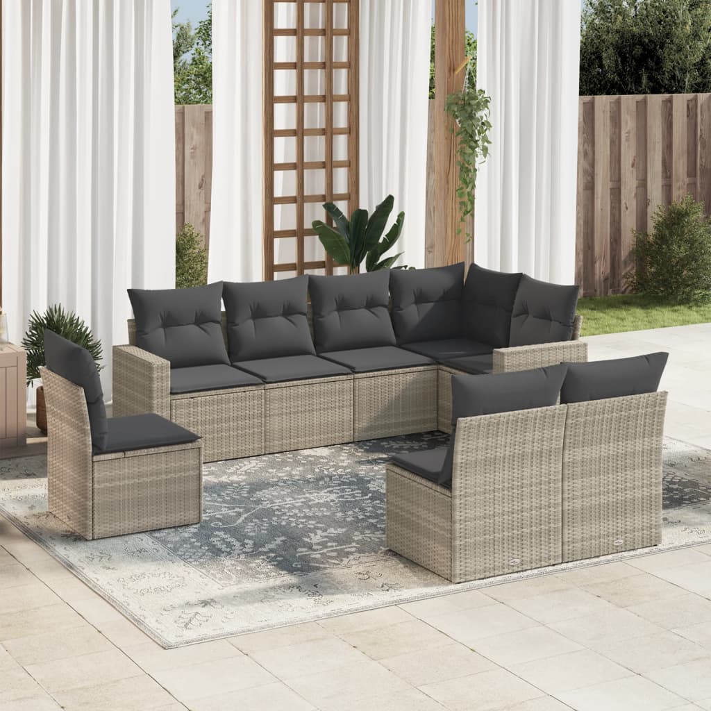 Set Canapele De Grădină Cu Perne, 9 Piese, Maro, Poliratan