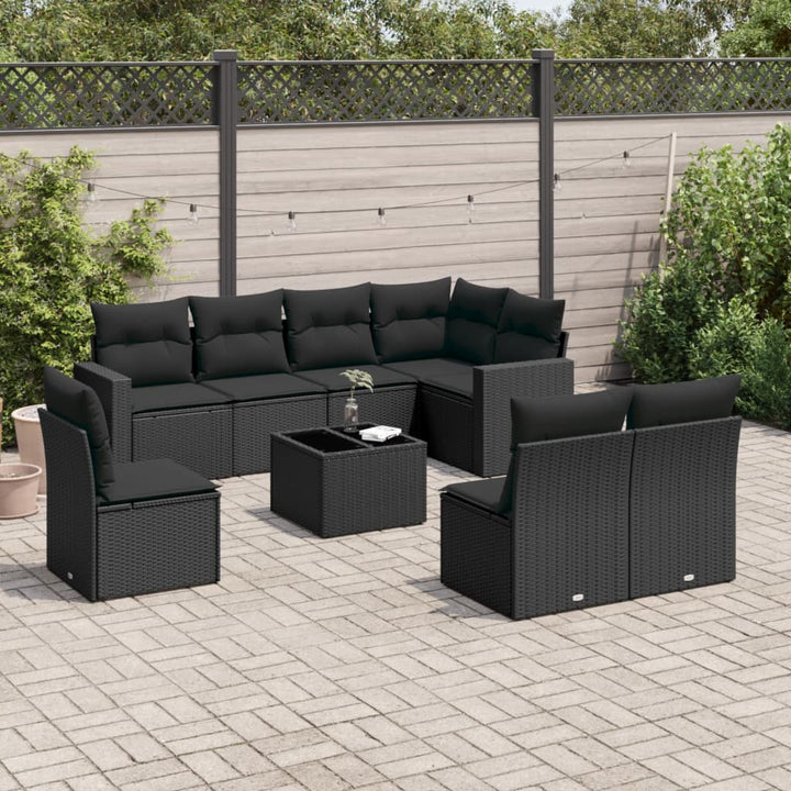 Set Canapele De Grădină Cu Perne, 9 Piese, Maro, Poliratan