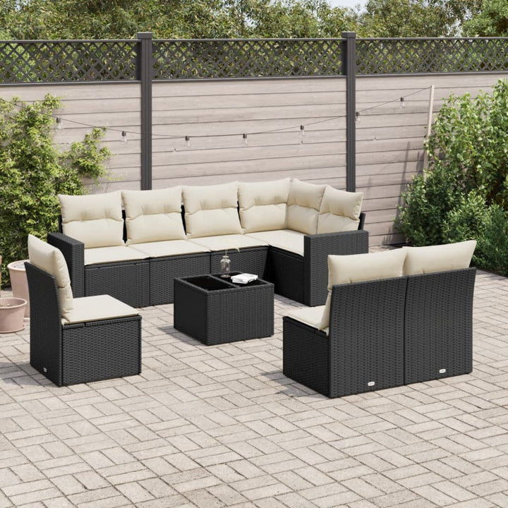 Set Canapele De Grădină Cu Perne, 9 Piese, Maro, Poliratan