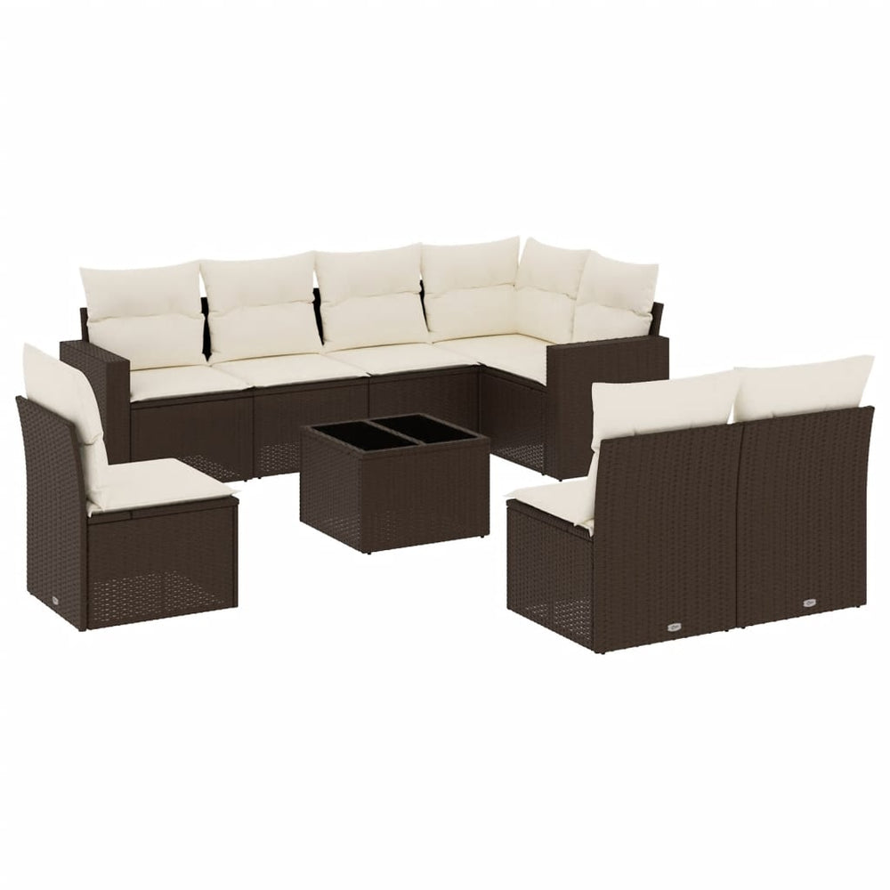 Set Canapele De Grădină Cu Perne, 9 Piese, Maro, Poliratan