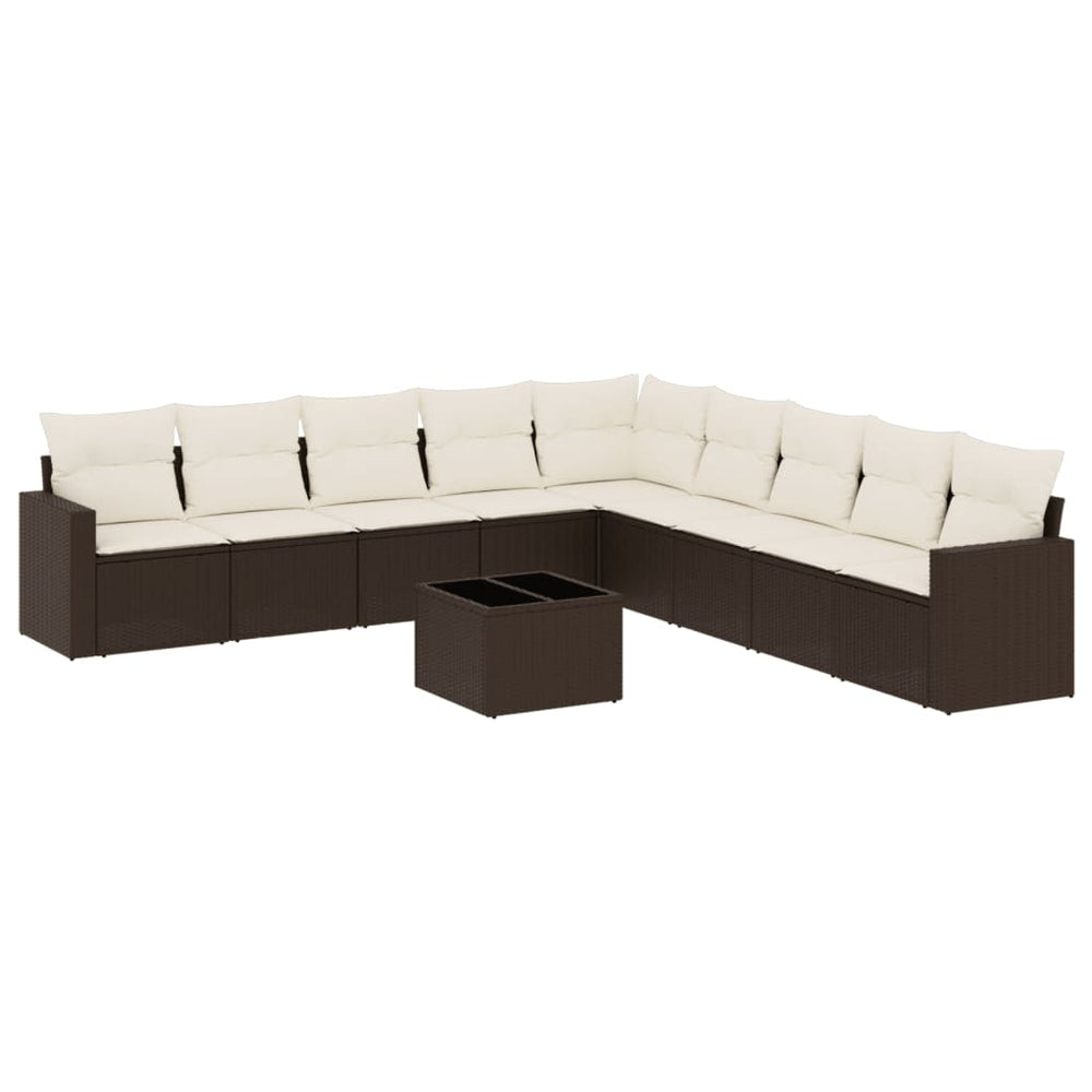 Set Canapele De Grădină Cu Perne, 10 Piese, Maro, Poliratan
