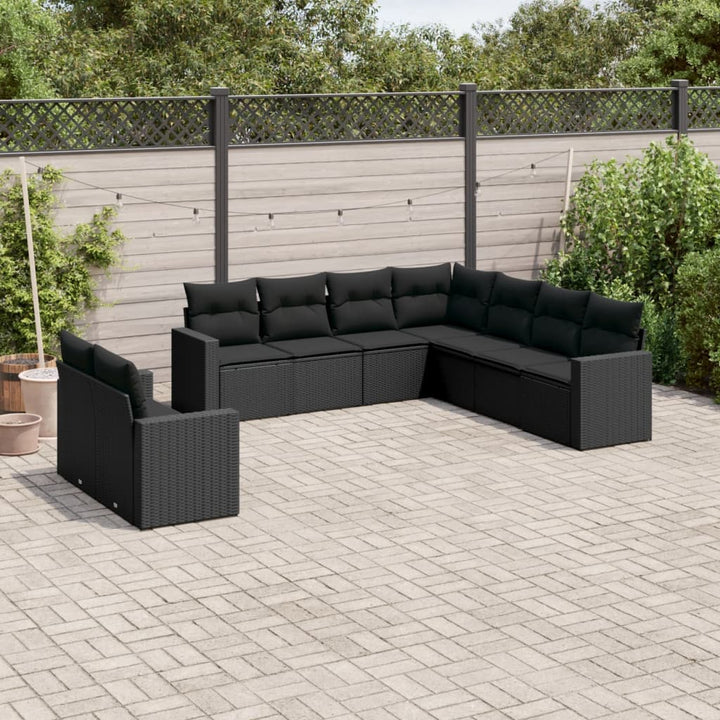 Set Canapele De Grădină Cu Perne, 9 Piese, Maro, Poliratan