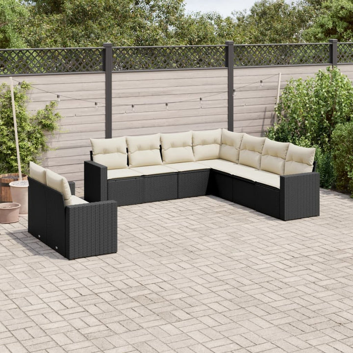 Set Canapele De Grădină Cu Perne, 9 Piese, Maro, Poliratan