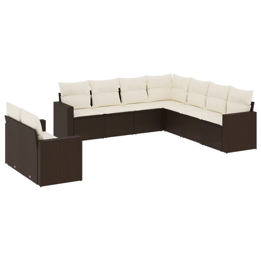 Set Canapele De Grădină Cu Perne, 9 Piese, Maro, Poliratan