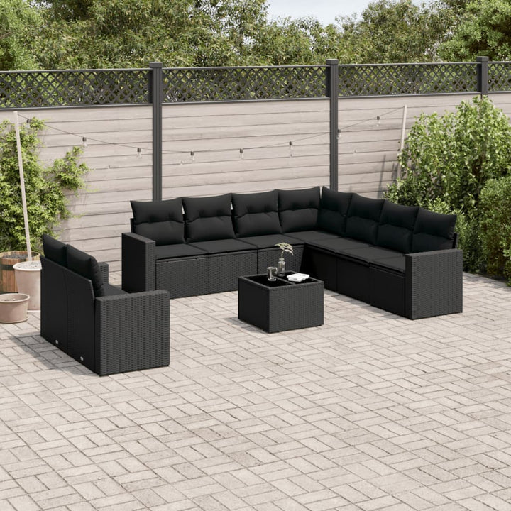 Set Canapele De Grădină Cu Perne, 9 Piese, Maro, Poliratan