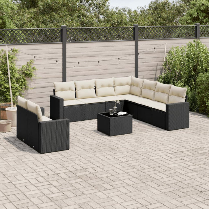 Set Canapele De Grădină Cu Perne, 9 Piese, Maro, Poliratan