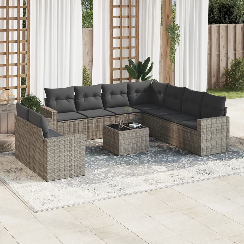 Set Canapele De Grădină Cu Perne, 9 Piese, Maro, Poliratan