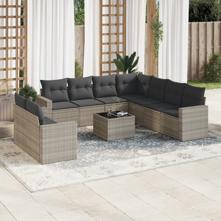Set Canapele De Grădină Cu Perne, 9 Piese, Maro, Poliratan
