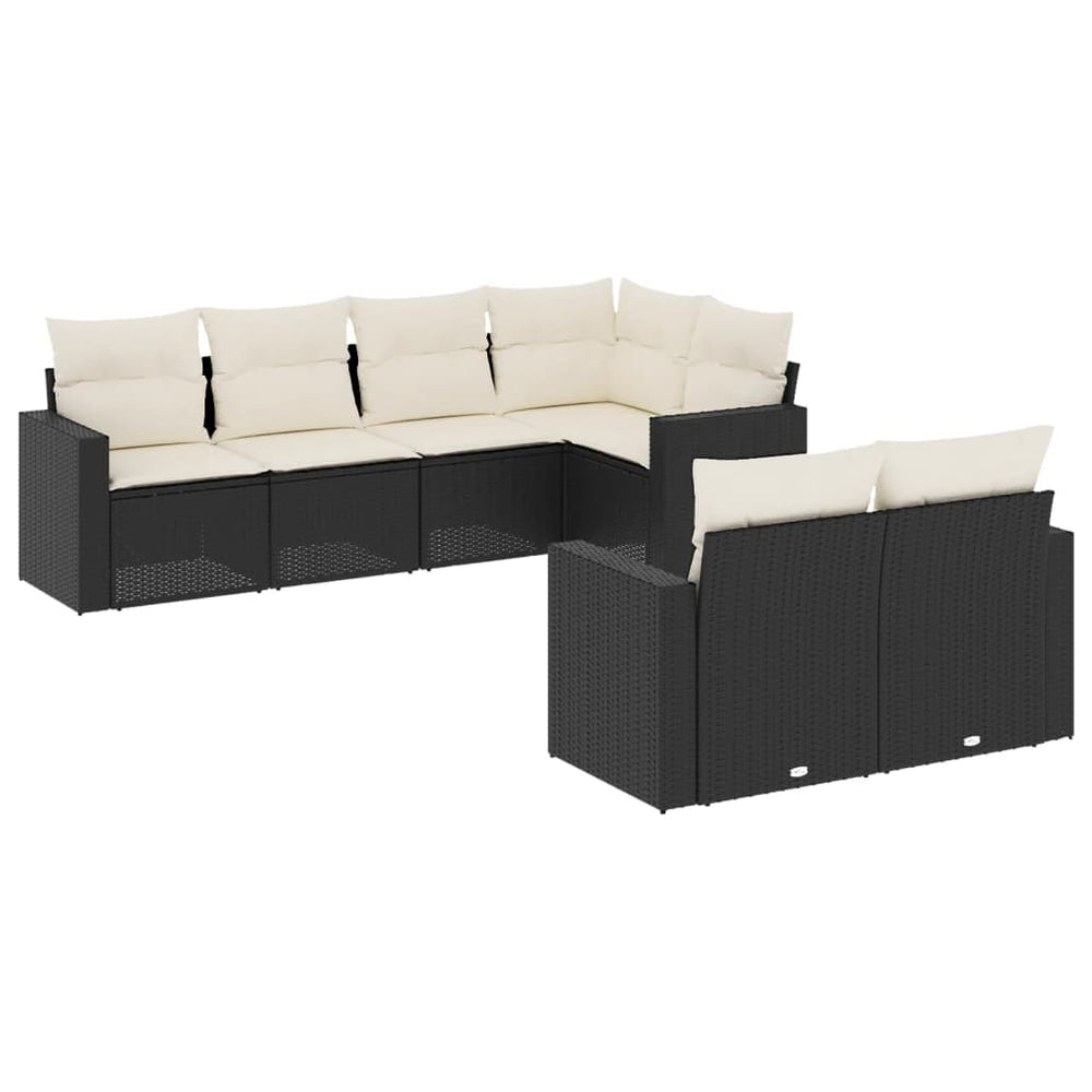 Set Canapele De Grădină Cu Perne, 7 Piese, Negru, Poliratan