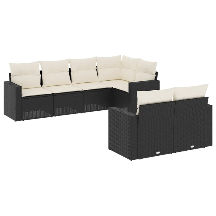 Set Canapele De Grădină Cu Perne, 7 Piese, Negru, Poliratan
